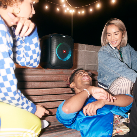 JBL Partybox Encore Essential - Black - Portable party speaker with powerful 100W sound, built-in dynamic light show, and splash proof design. - Hero Lifestyle photo of JBL Partybox Encore Essential